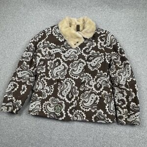 Burton Snowboarding Ski Jacket Womens S Paisley Brown Blue Cream Faux Fur Lining